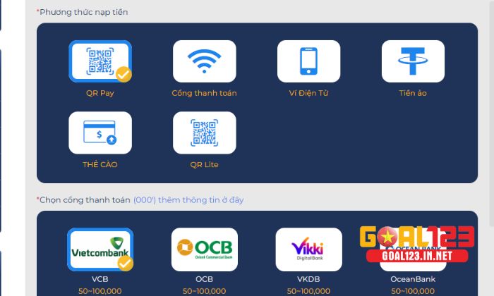 nạp tiền Goal123 Nạp tiền qua QR Pay